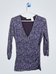 Worthington Damen Lila Druck V-Ausschnitt 3/4 Ärme..