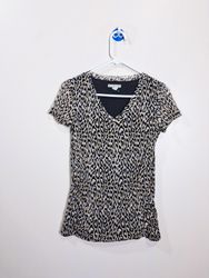 Dana Buchman Leopard Print V-Neck T-Shirt