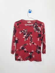 Red Floral Mesh Top