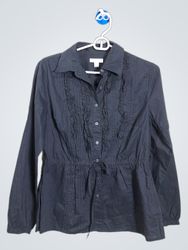CHARTER CLUB Women's Black Ruffled Button-Up Shirt