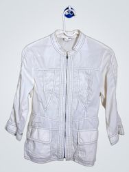 White jacket with dark stitching