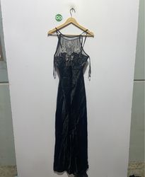Black Lace and Velvet Maxi Dress