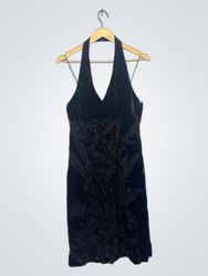 Muse Black Velvet Floral Halter Dress