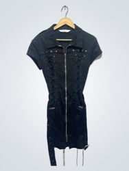 Orchid Bloom Black Lace-Up Corset Style Dress