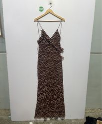 Brown polka dot maxi dress with ruffles