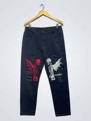 Black Jeans with Skeleton and Wing Graphics