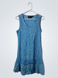 Raya Sun Blue Embroidered Button-Front Dress