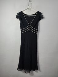 BCBGMAXAZRIA Vestido Midi Preto com Mangas Transpa..
