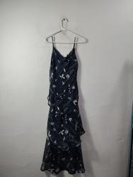 Jessica Taylor Navy Floral Print Tiered Maxi Dress