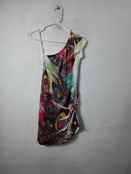 Gina USA One Shoulder Peacock Feather Print Dress