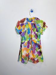 Spense Women's Floral Print Sheer V-Neck Short Sle..