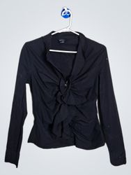 MODA INTERNATIONAL Black Ruched Front Button-Up Sh..