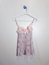 Pink floral print babydoll negligee