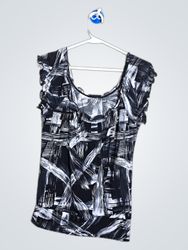 PERFECTTION Black and White Abstract Print Top