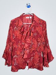 Cato Red Paisley Ruffle Blouse