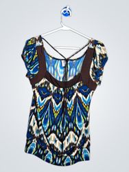 Heart & Soul Women's Blue Geometric Print Crisscro..