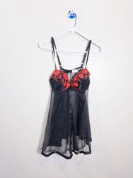 Secret Treasures Black and Red Embroidered Babydol..