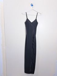 Taboo Black Embellished Ruffle Maxi Dress