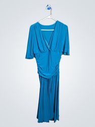 Teal Ruched V-Neck Dress