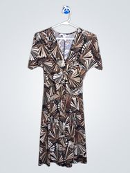 Lily Women's Brown Abstract Print V-Neck Short Sle..