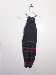 Black Halter Dress with Red Stripes