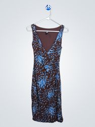 Robe sans manches à imprimé feuilles marron et ble..