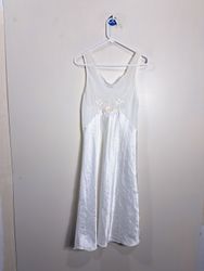 Intimo Amore White Satin Nightgown with Floral Emb..