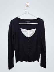 Cardigã Preto AUGUST SILK KNITS com Acabamento em ..