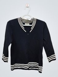 Pull en V bleu marine Carducci avec des rayures bl..