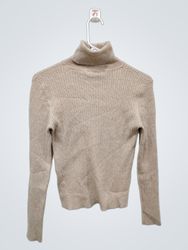 Pull col roulé côtelé beige