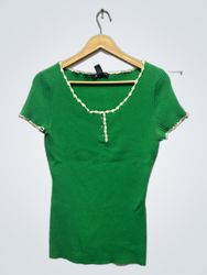 INC International Concepts Green Ribbed Henley Top..