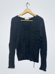 Victoria Jones Black Ribbed Lace-Up Sweater