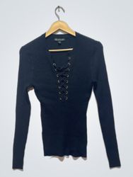 Suéter Preto CanDo Lace-Up INC International Conce..