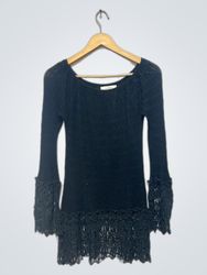 Umgee USA Vestido Preto de Crochê com Manga Sino