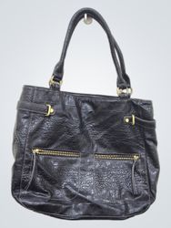 Bolsa Tote em Couro Sintético Preto com Acentos Do..