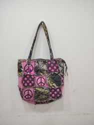 Patchwork Tote Bag with Peace Signs