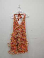 Vestido Halter com Babados Florais