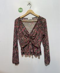 Kaileigh Floral Print Twist Front Long Sleeve Top