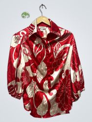 Bebe Red Floral Print Satin Blouse