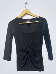 Wrapper Black Textured Twist Front Top