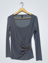 Jasminaxwell Grey Draped Top with Embellishment