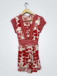 Red and White Floral Print Dress
