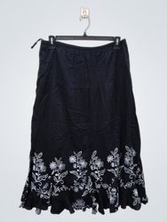Krazy Kat Black Skirt with White Floral Embroidery