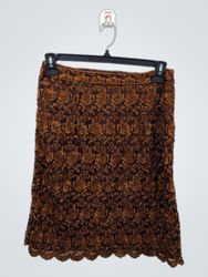 Cache Brown Floral Beaded Lace Skirt