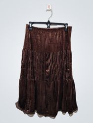 Brown Velvet Tiered Skirt with Lace Trim
