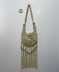 HOTKISS Macrame Fringe Bag with Beads and Shells