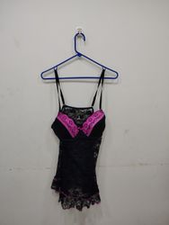 JUST SEXY LINGERIE Black Lace Babydoll with Pink T..