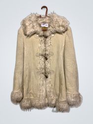 Fur-Trimmed Cream Coat