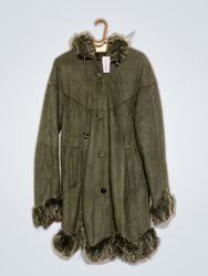Olive Green Fur Trimmed Coat