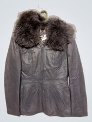 Gray Fur-Lined Leather Jacket